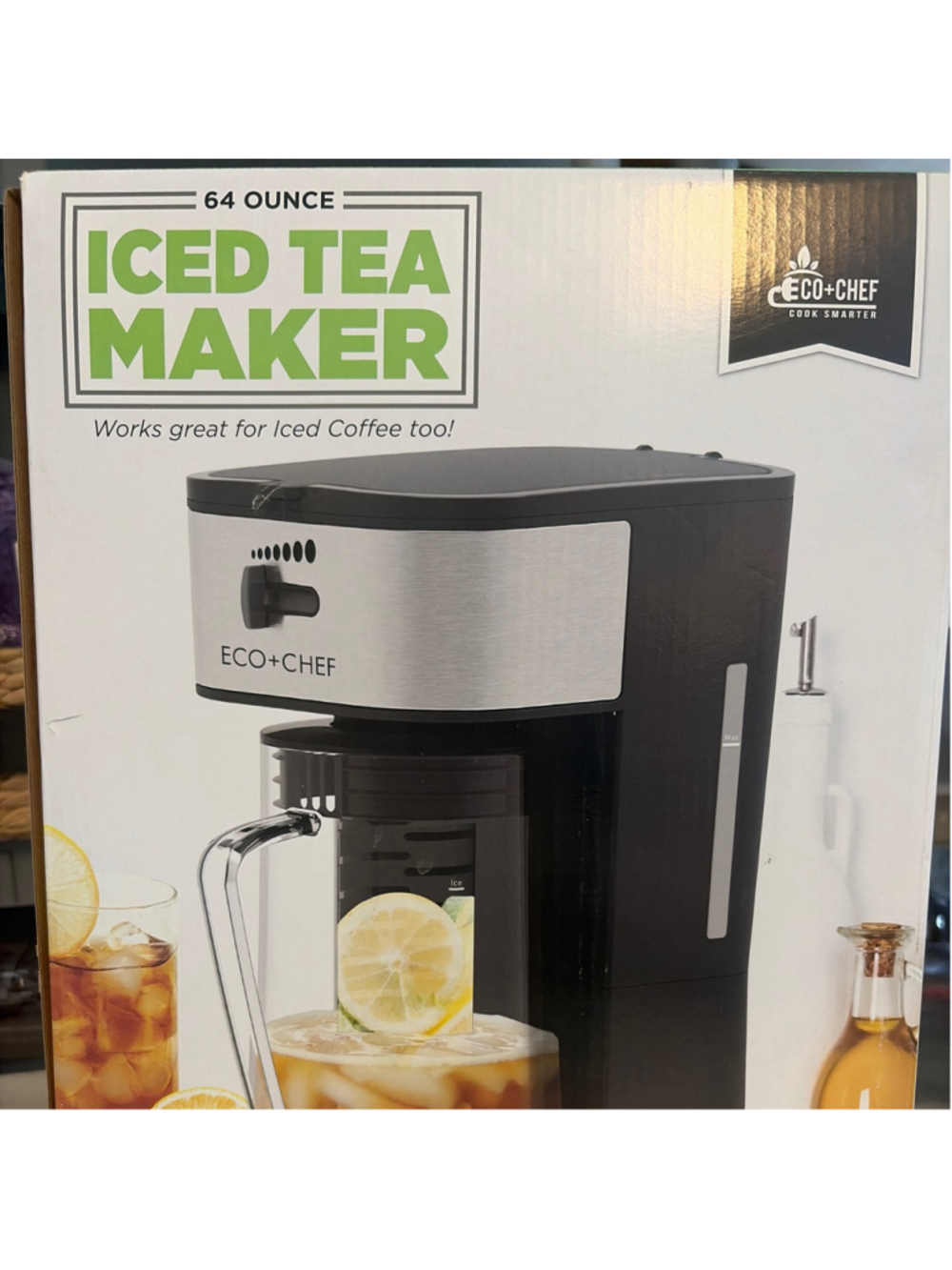 Eco+Chef 64 Ounce Iced Tea and Coffee Maker, Black and Silver, One Size